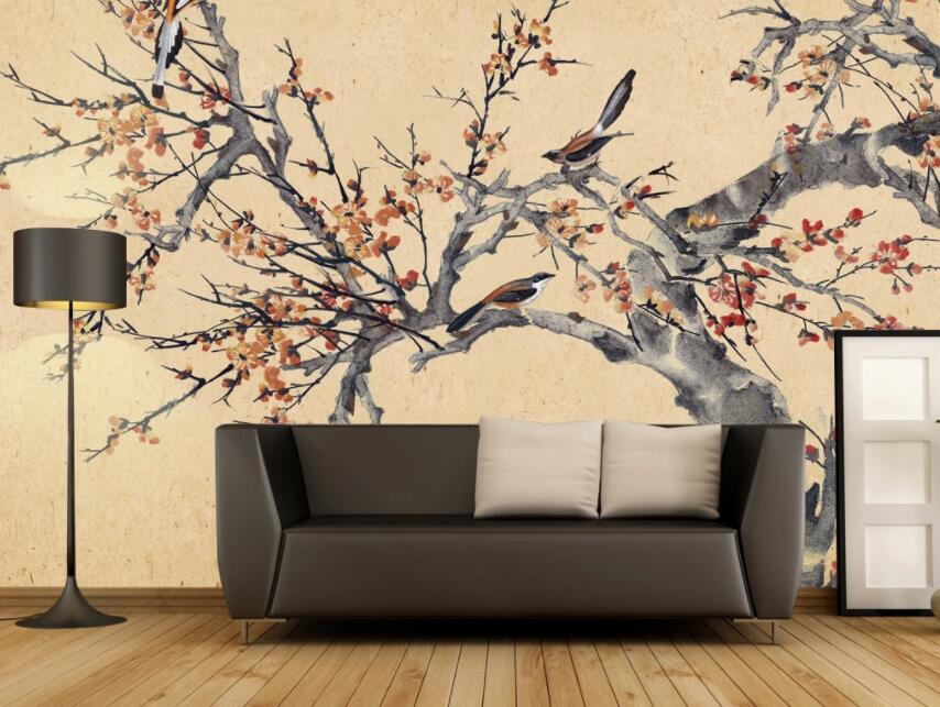 3D Plum Bird 1107 Wall Murals Wallpaper AJ Wallpaper 2