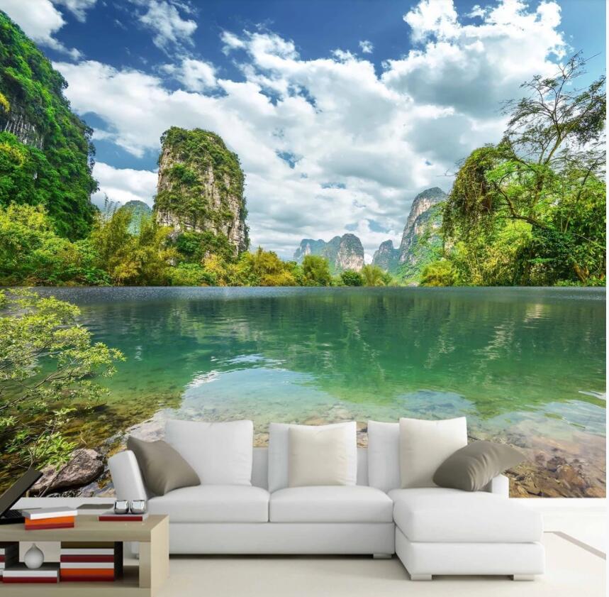 3D Green Hills And Green Water 677 Wall Murals Wallpaper AJ Wallpaper 2