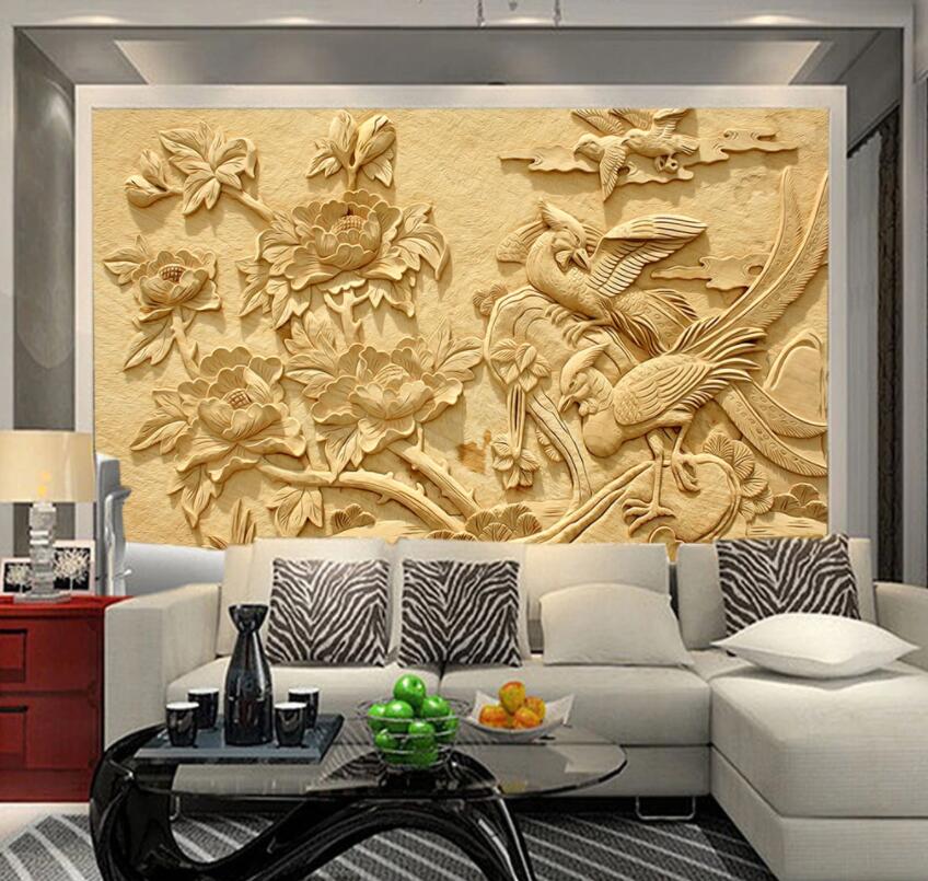 3D Golden Flowers 882 Wall Murals Wallpaper AJ Wallpaper 2