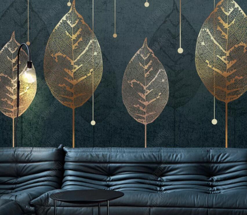 3D Golden Leaves 1884 Wall Murals Wallpaper AJ Wallpaper 2