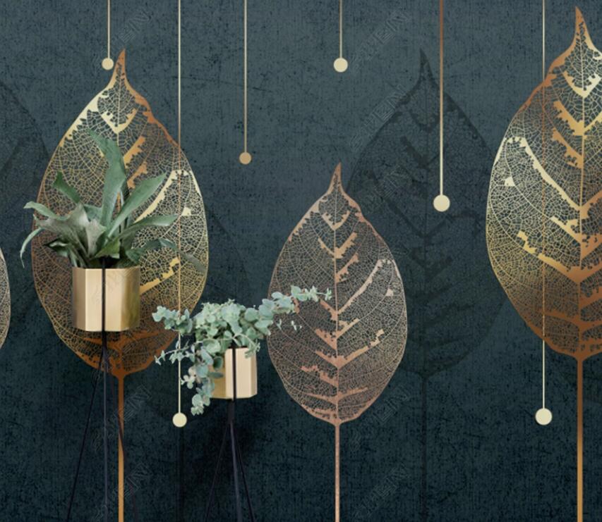 3D Golden Leaves 1884 Wall Murals Wallpaper AJ Wallpaper 2