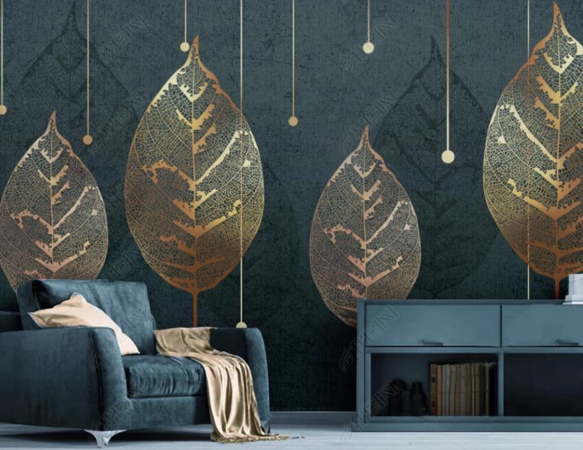 3D Golden Leaves 1884 Wall Murals Wallpaper AJ Wallpaper 2