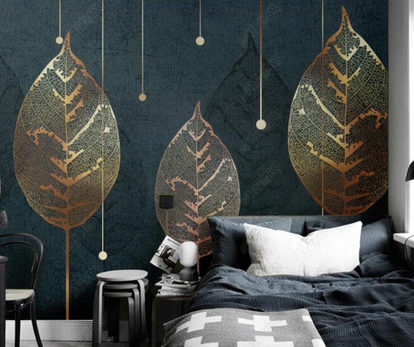 3D Golden Leaves 1884 Wall Murals Wallpaper AJ Wallpaper 2