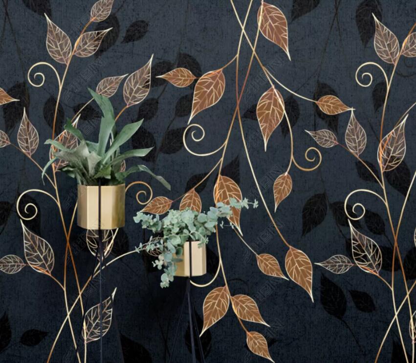 3D Golden Leaves 1806 Wall Murals Wallpaper AJ Wallpaper 2