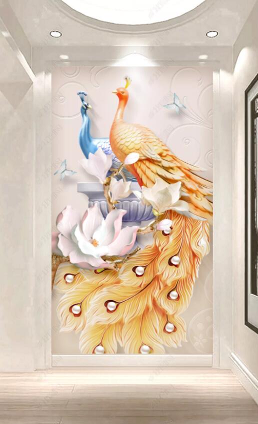3D Colored Peacock 1031 Wall Murals Wallpaper AJ Wallpaper 2