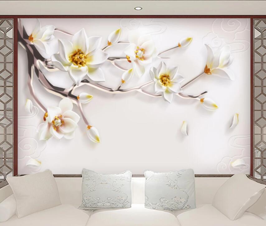 3D White Flowers 1030 Wall Murals Wallpaper AJ Wallpaper 2
