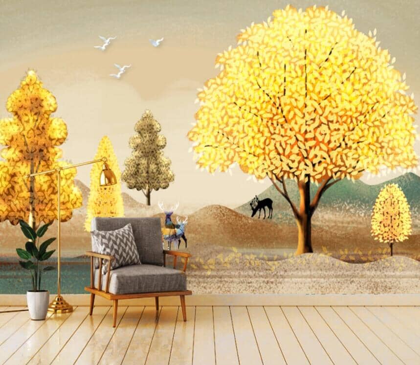 3D Golden Tree 2229 Wall Murals Wallpaper AJ Wallpaper 2