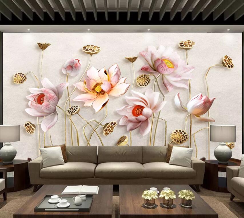 3D Lotus 963 Wall Murals Wallpaper AJ Wallpaper 2