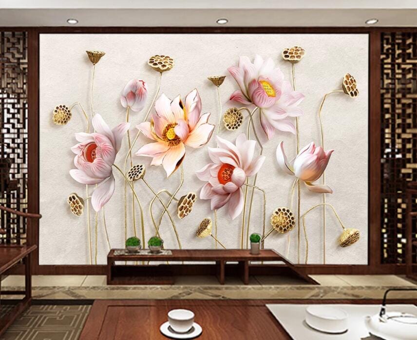 3D Lotus Pond 2222 Wall Murals Wallpaper AJ Wallpaper 2