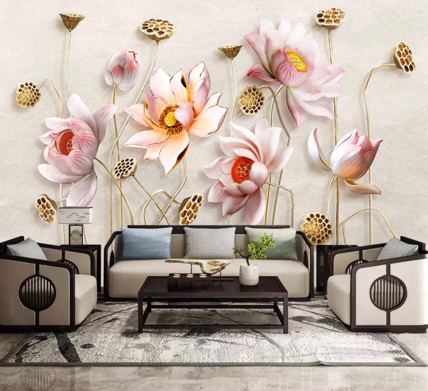3D Lotus 963 Wall Murals Wallpaper AJ Wallpaper 2