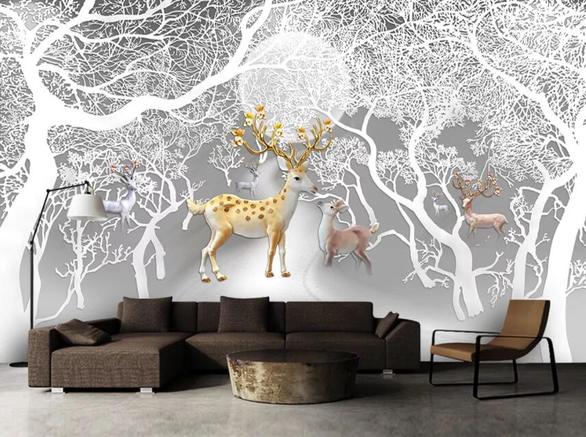 3D Tree Fawn 950 Wall Murals Wallpaper AJ Wallpaper 2