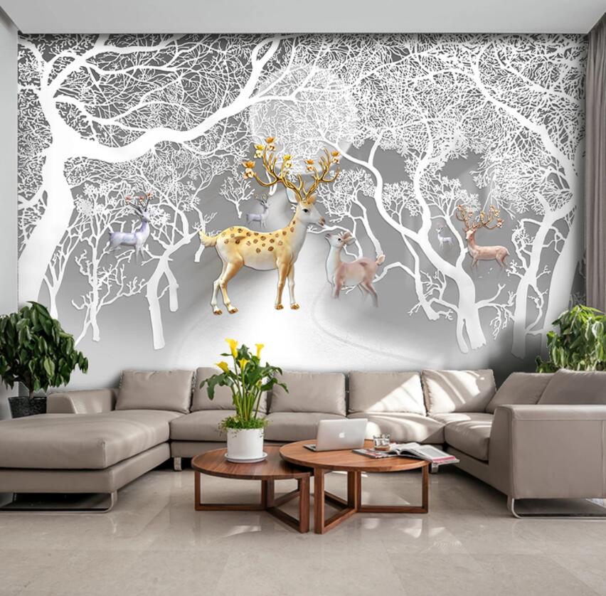 3D Tree Fawn 950 Wall Murals Wallpaper AJ Wallpaper 2