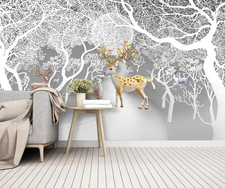 3D Tree Fawn 950 Wall Murals Wallpaper AJ Wallpaper 2