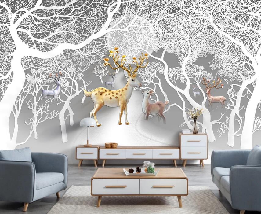 3D Tree Fawn 950 Wall Murals Wallpaper AJ Wallpaper 2