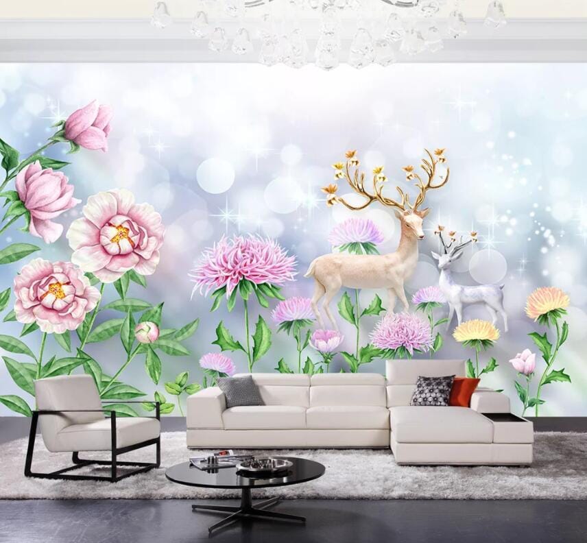 3D Fawn Flowers 2109 Wall Murals Wallpaper AJ Wallpaper 2