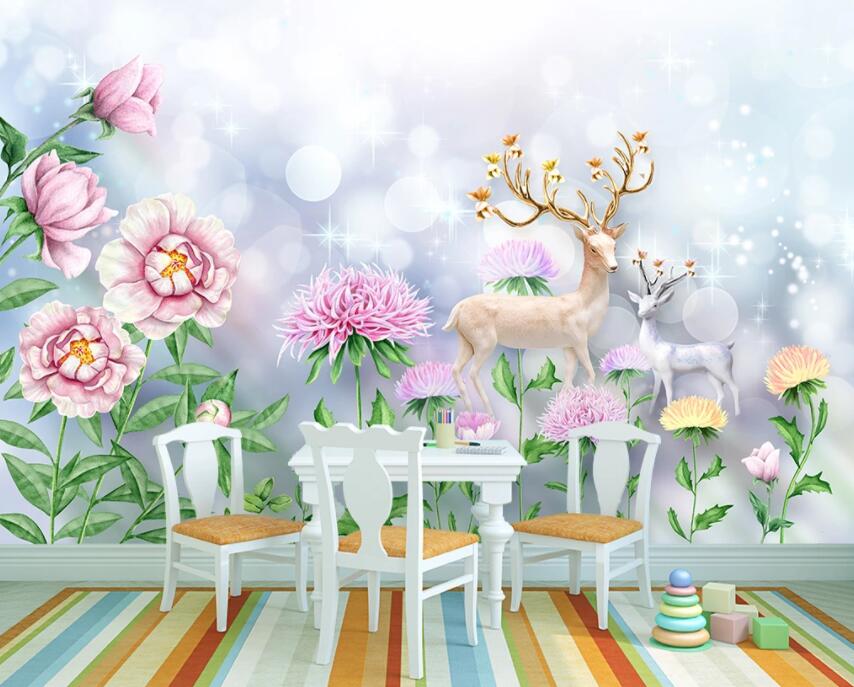 3D Flower Fawn 815 Wall Murals Wallpaper AJ Wallpaper 2
