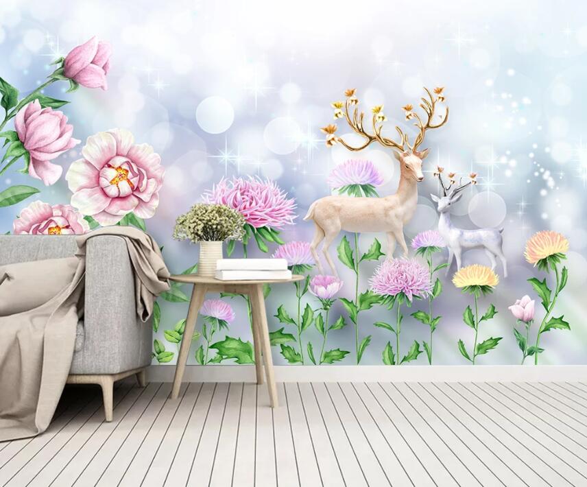 3D Flower Fawn 815 Wall Murals Wallpaper AJ Wallpaper 2