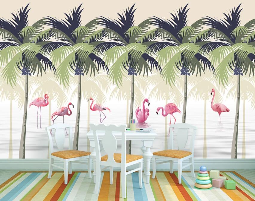 3D Flamingo Forest 756 Wall Murals Wallpaper AJ Wallpaper 2