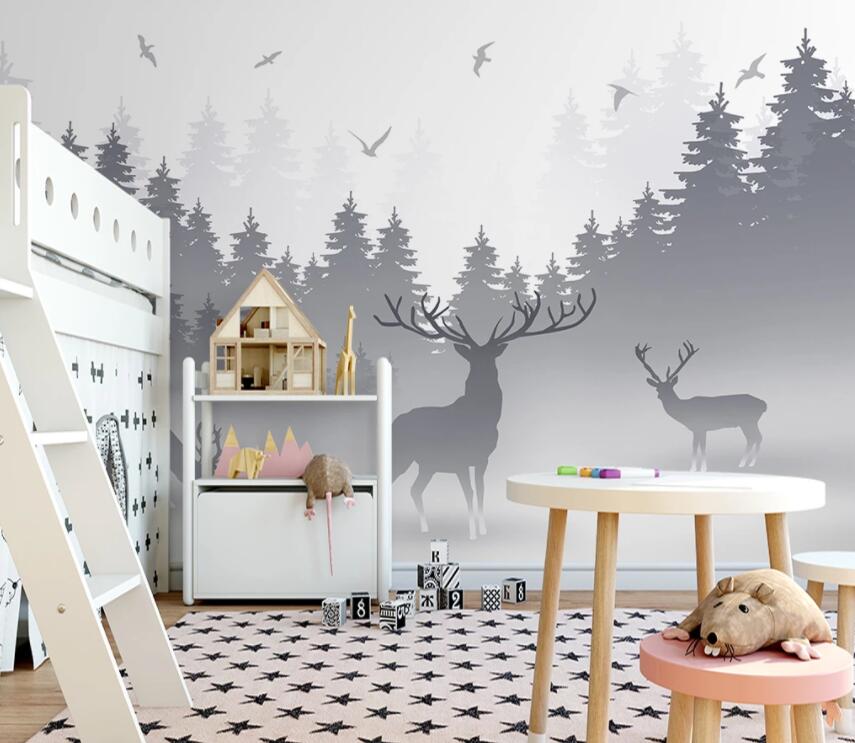 3D Deer Forest 1362 Wall Murals Wallpaper AJ Wallpaper 2