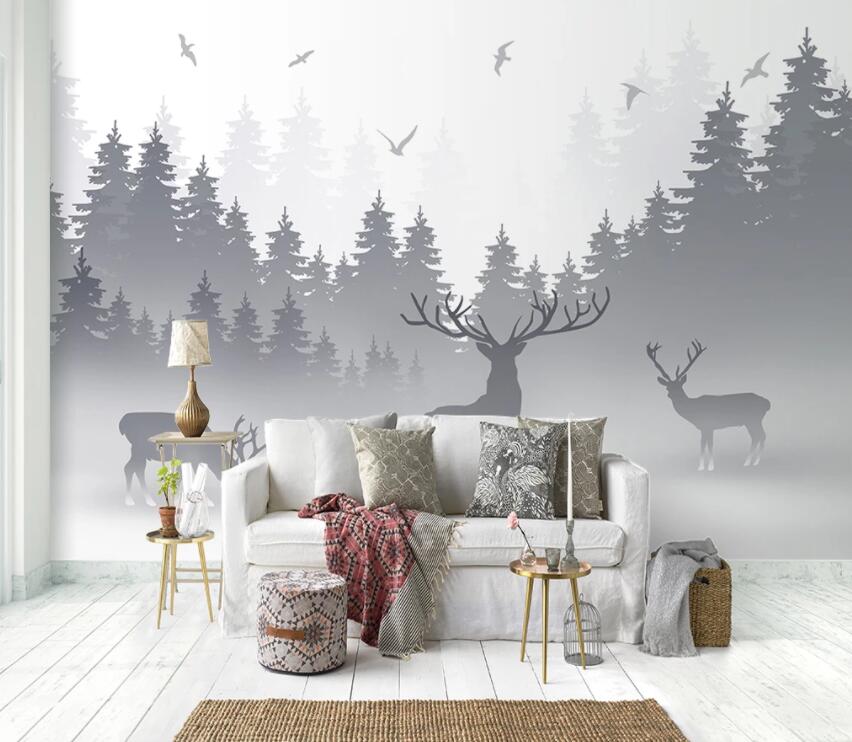 3D Deer Forest 1362 Wall Murals Wallpaper AJ Wallpaper 2