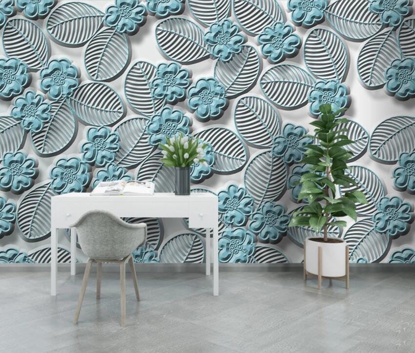 3D Blue Flowers 3067 Wall Murals Wallpaper AJ Wallpaper 2