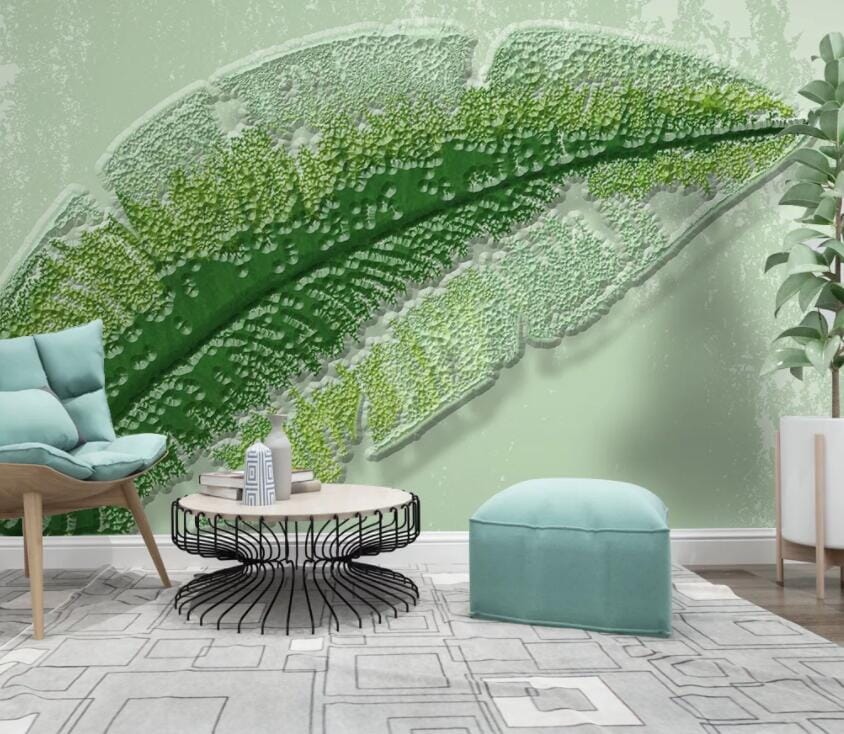 3D Green Leaf 3050 Wall Murals Wallpaper AJ Wallpaper 2