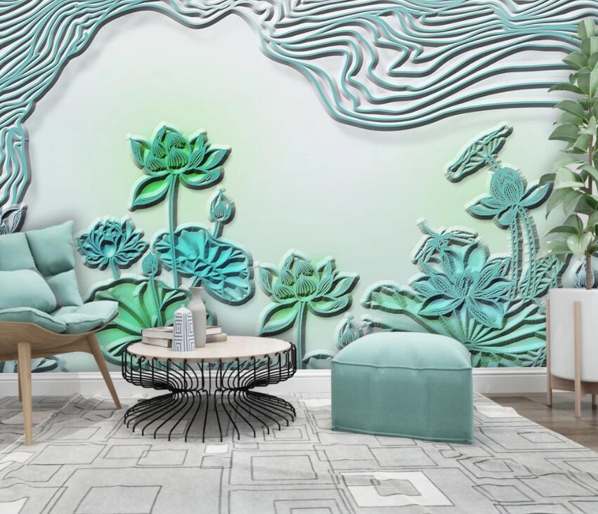 3D Lotus Pond 1985 Wall Murals Wallpaper AJ Wallpaper 2