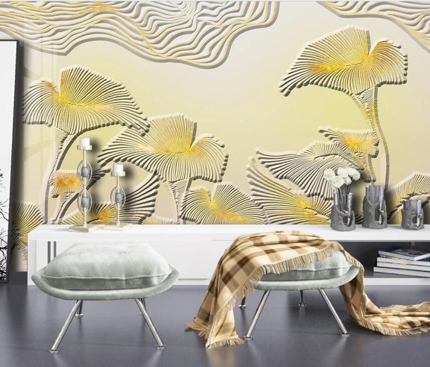 3D Golden Flowers 1984 Wall Murals Wallpaper AJ Wallpaper 2