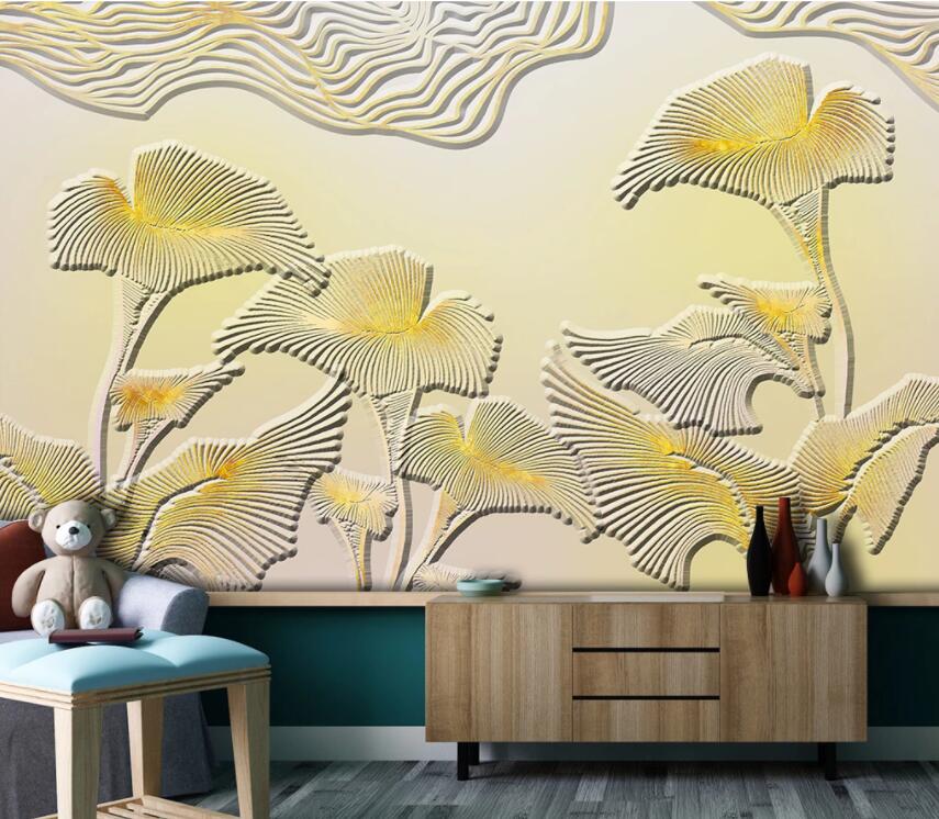3D Golden Flowers 1984 Wall Murals Wallpaper AJ Wallpaper 2