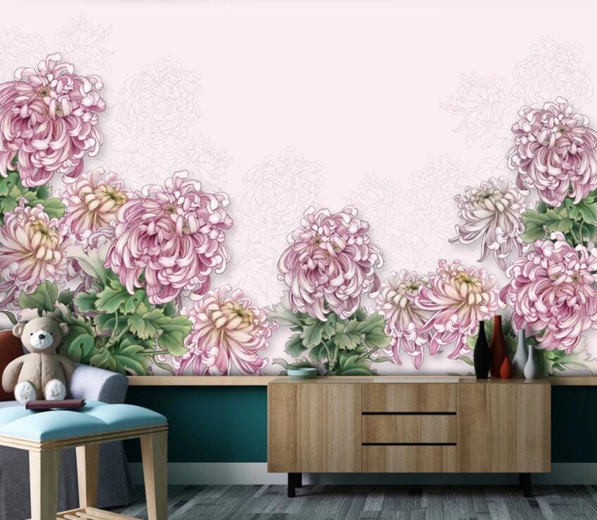 3D Pink Chrysanthemum 2945 Wall Murals Wallpaper AJ Wallpaper 2