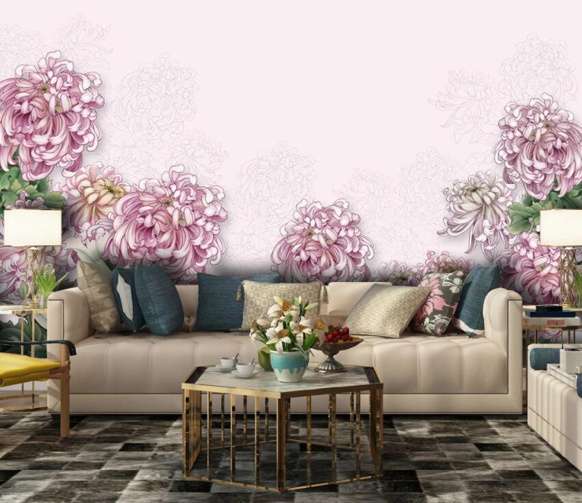 3D Pink Flower 1971 Wall Murals Wallpaper AJ Wallpaper 2