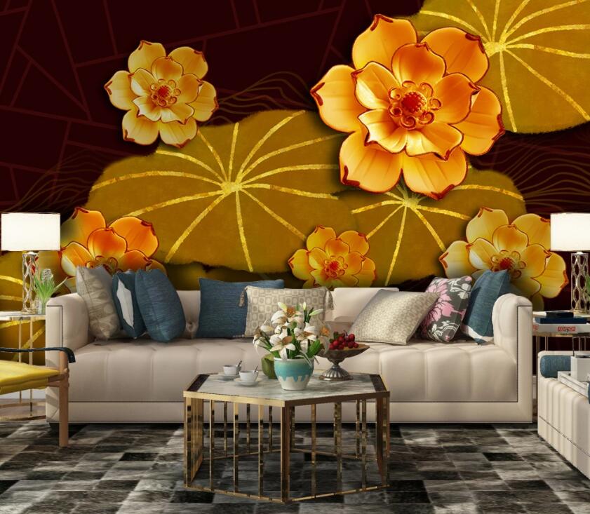 3D Golden Lotus 1969 Wall Murals Wallpaper AJ Wallpaper 2