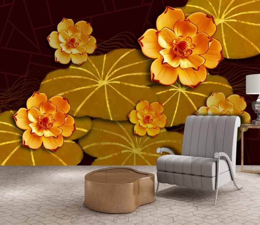 3D Golden Lotus 1969 Wall Murals Wallpaper AJ Wallpaper 2