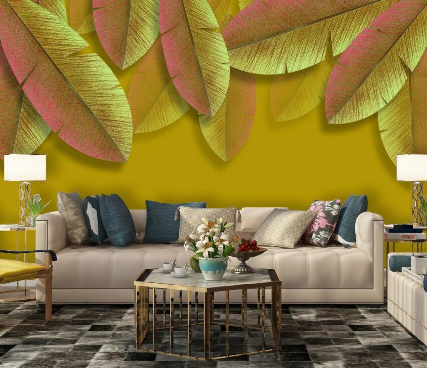 3D Golden Leaves 1962 Wall Murals Wallpaper AJ Wallpaper 2