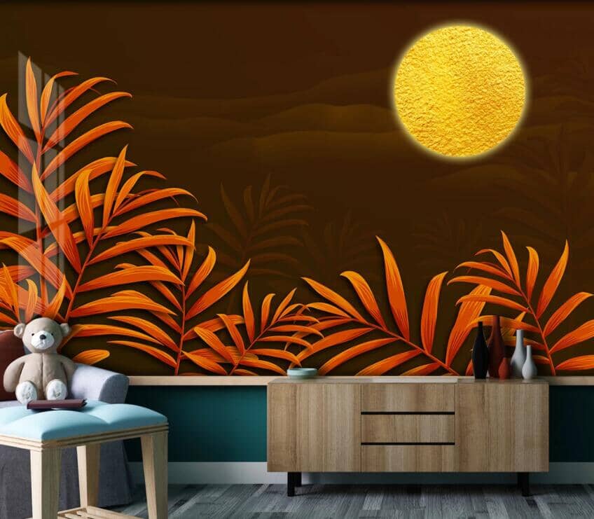 3D Moon Leaves 2916 Wall Murals Wallpaper AJ Wallpaper 2