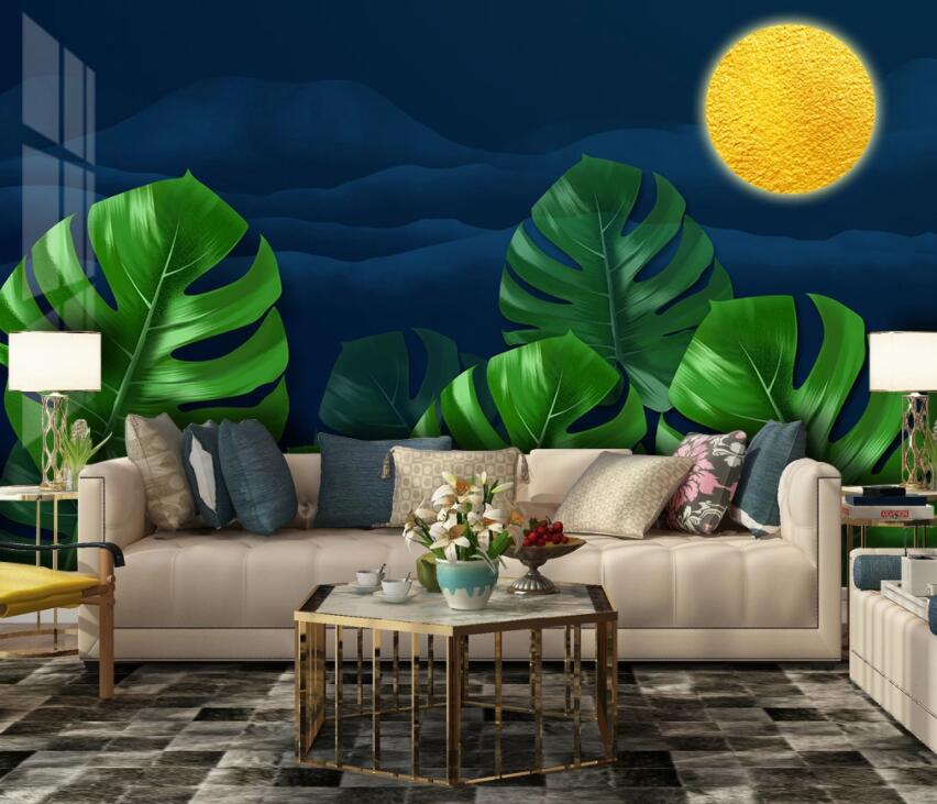 3D Green Leaf Moon 1908 Wall Murals Wallpaper AJ Wallpaper 2
