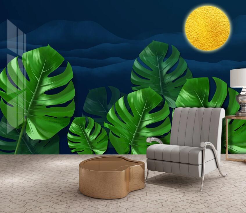3D Green Leaf Moon 1908 Wall Murals Wallpaper AJ Wallpaper 2