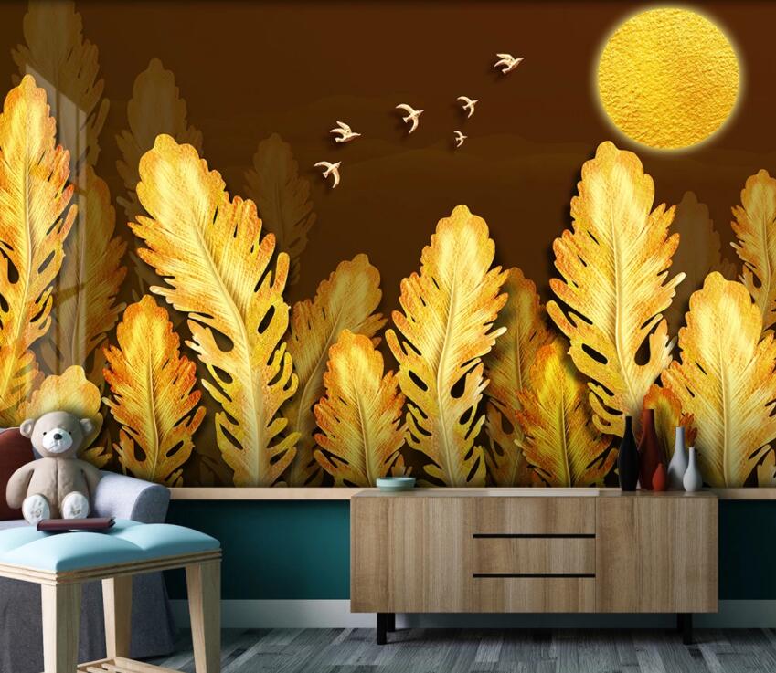 3D Golden Plant 1907 Wall Murals Wallpaper AJ Wallpaper 2