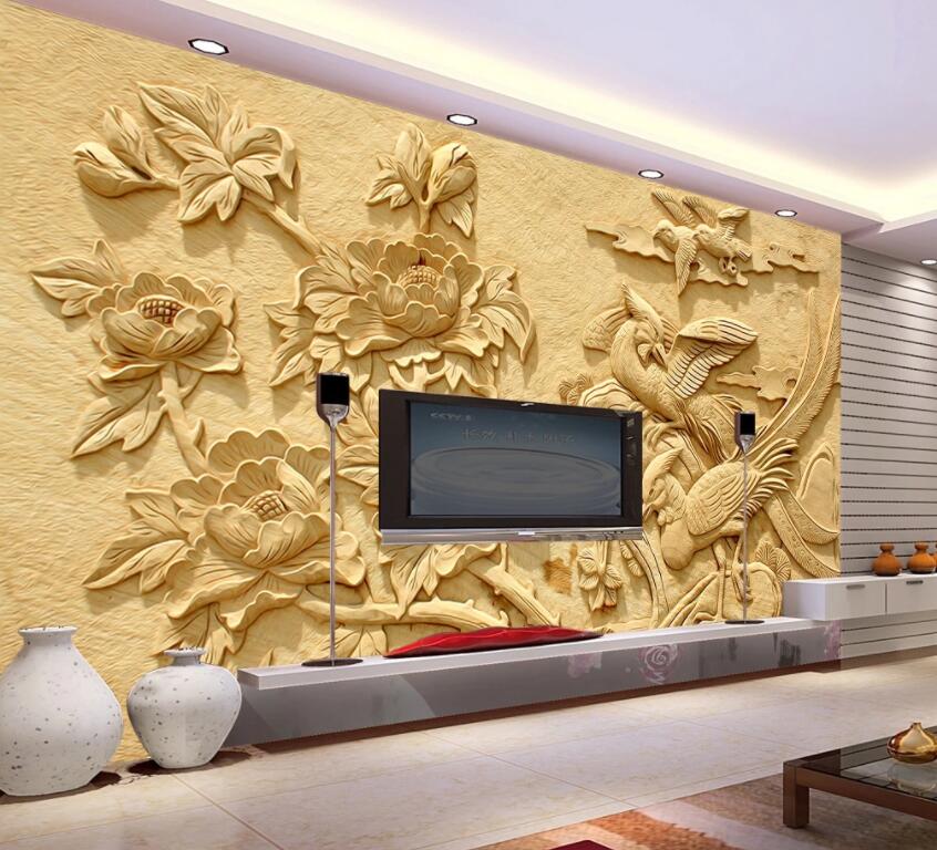 3D Golden Flowers 882 Wall Murals Wallpaper AJ Wallpaper 2