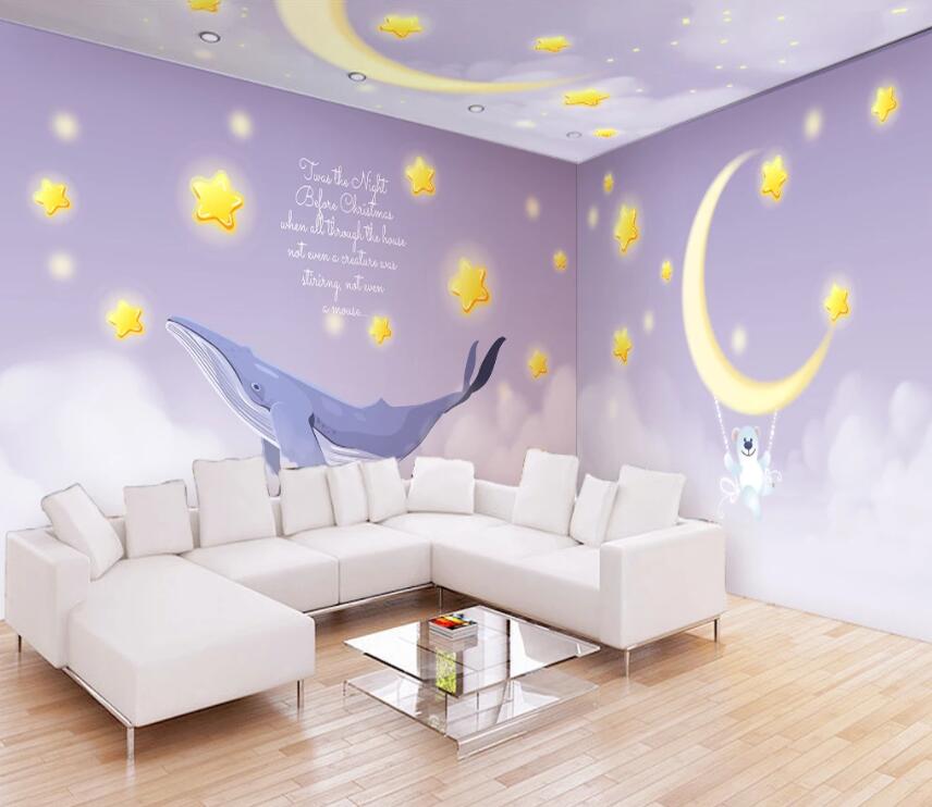 3D Dolphin Moon 1214 Wall Murals Wallpaper AJ Wallpaper 2