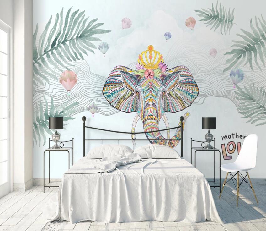 3D Elephant Green Leaf 1199 Wall Murals Wallpaper AJ Wallpaper 2