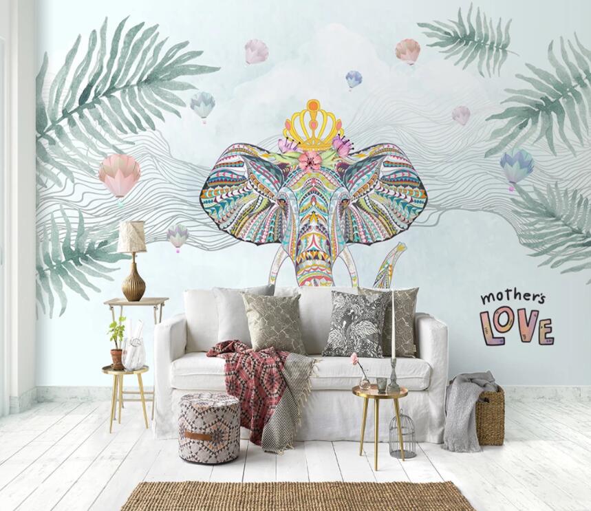 3D Elephant Green Leaf 1199 Wall Murals Wallpaper AJ Wallpaper 2