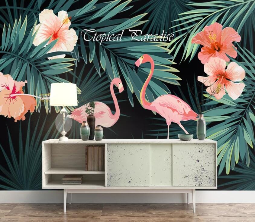 3D Flamingo Flowers 2311 Wall Murals Wallpaper AJ Wallpaper 2