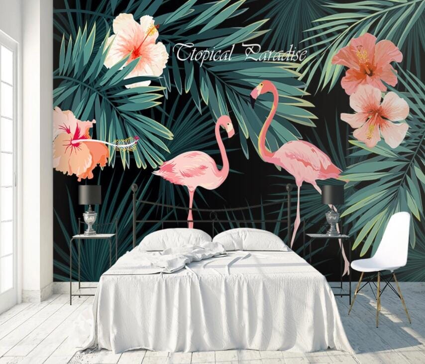 3D Flamingo Flowers 2311 Wall Murals Wallpaper AJ Wallpaper 2