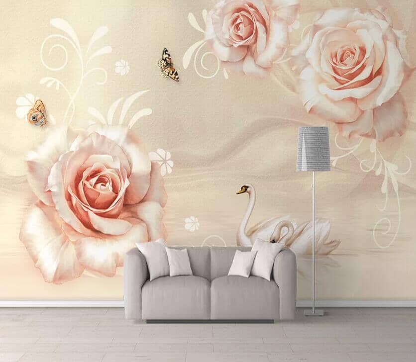 3D Flower Butterfly 2164 Wall Murals Wallpaper AJ Wallpaper 2