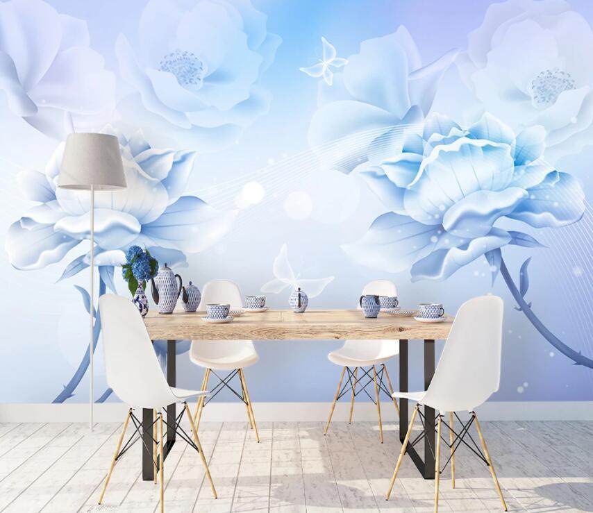 3D Blue Flowers 834 Wall Murals Wallpaper AJ Wallpaper 2