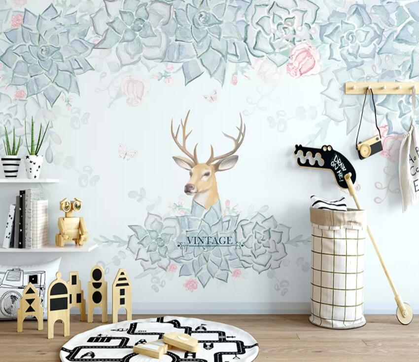 3D Flower Fawn 833 Wall Murals Wallpaper AJ Wallpaper 2
