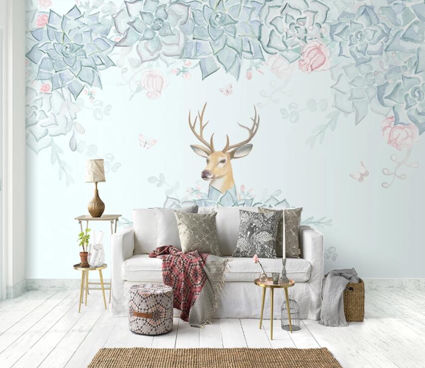 3D Flower Fawn 833 Wall Murals Wallpaper AJ Wallpaper 2