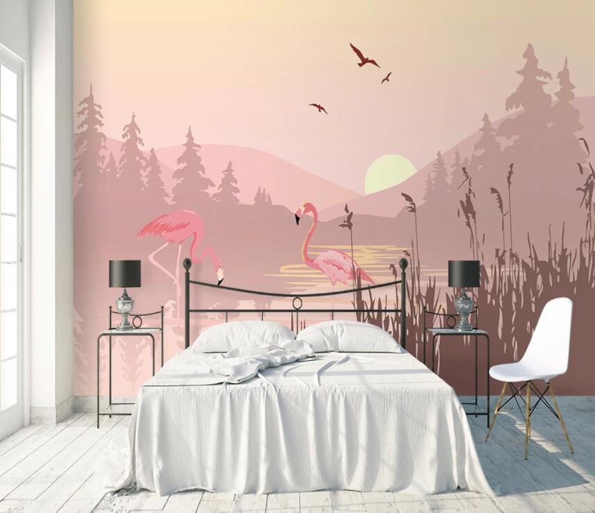 3D River Flamingo 829 Wall Murals Wallpaper AJ Wallpaper 2