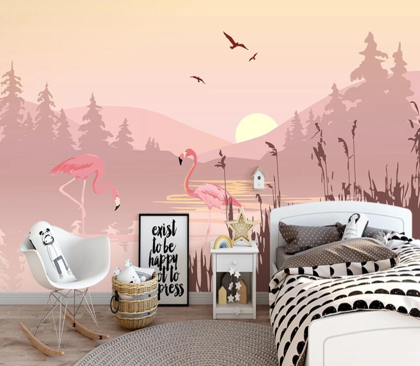 3D River Flamingo 829 Wall Murals Wallpaper AJ Wallpaper 2